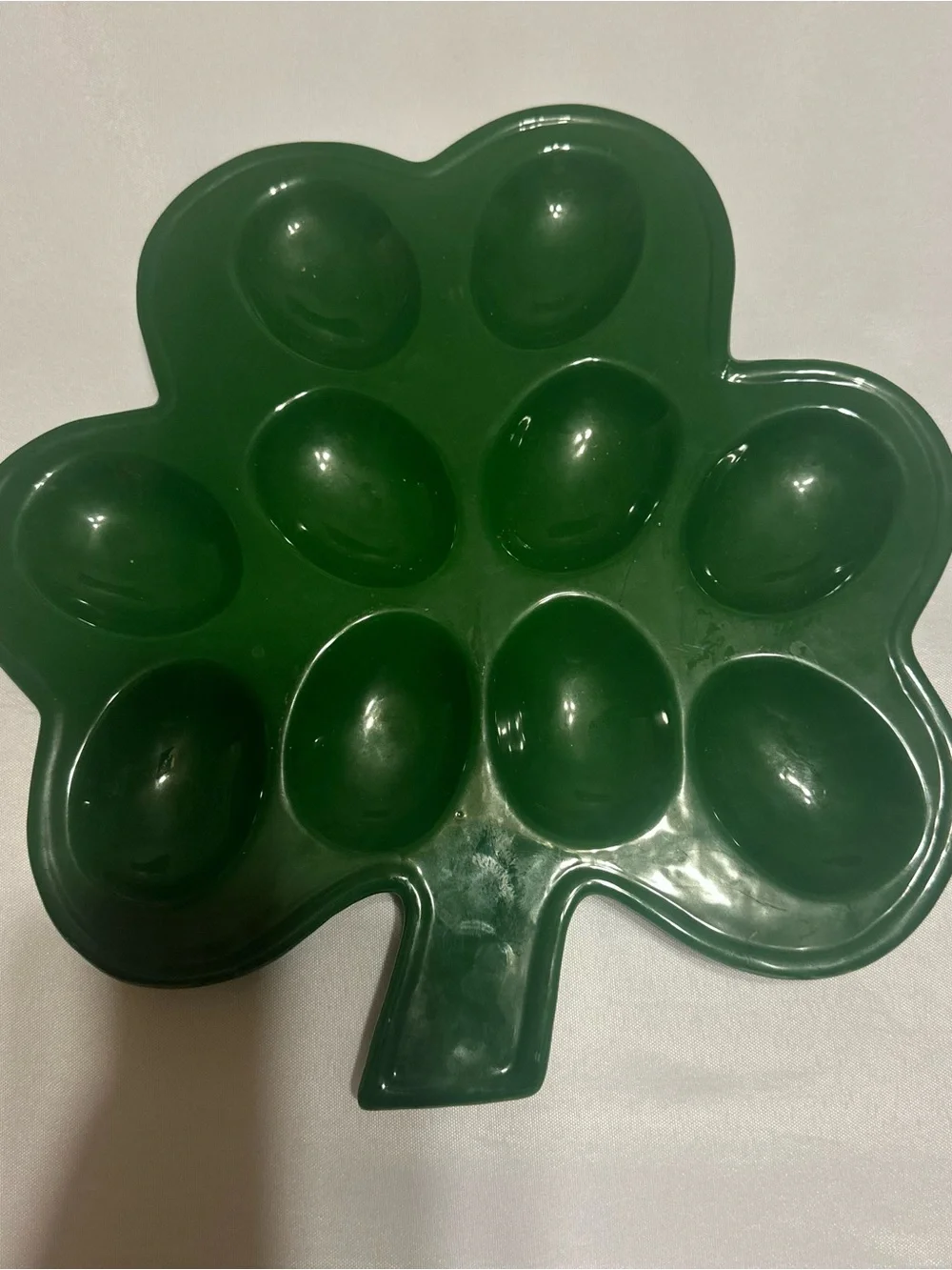 Nantucket Ceramic Green Clover-Shaped Egg or Snack Tray
